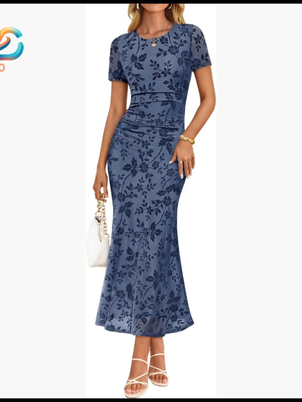 Floral Mesh Bodycon Maxi Dress Ruched Cocktail Formal Wedding Guest